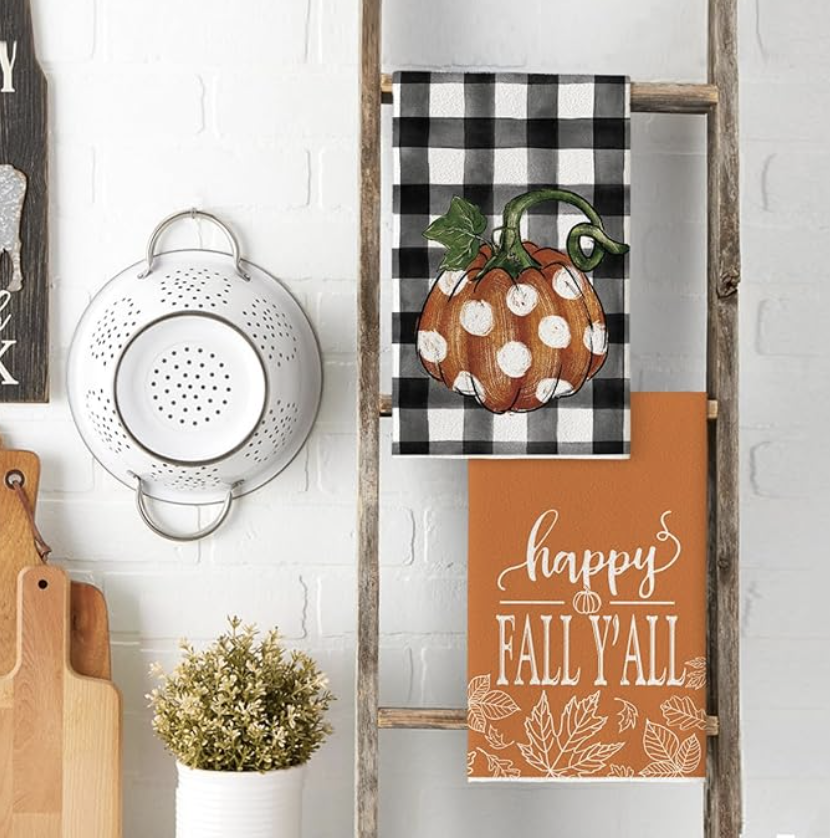 Artoid Mode Buffalo Plaid Hello Pumpkin Fall Kitchen Towels Dish Towels, 18x26 Inch Seasonal Decoration Hand Towels Set of 4